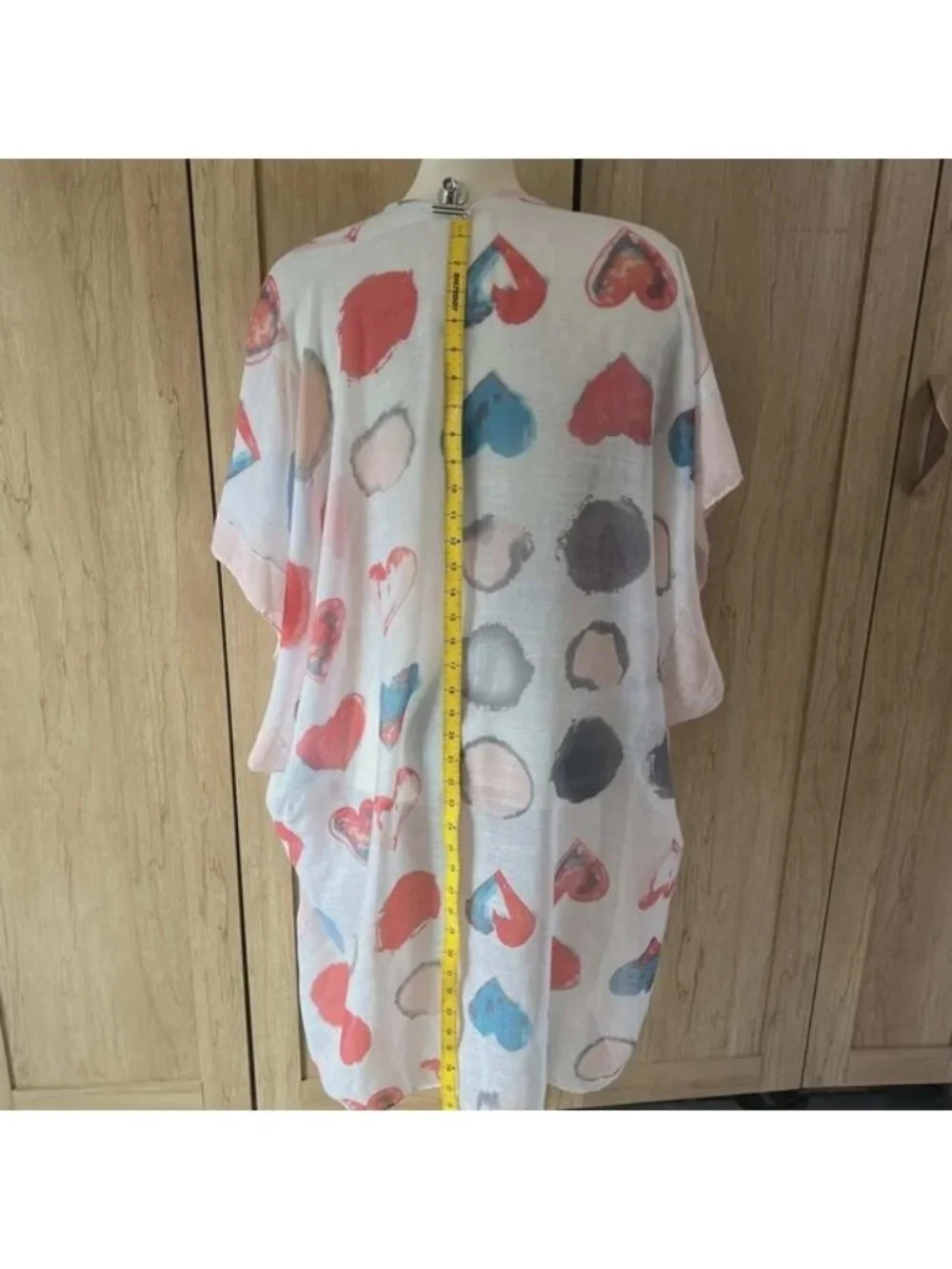 Grace Wins PS‎ Heart Polka Dot Sheer Kimono Wrap White Red Blue One Size